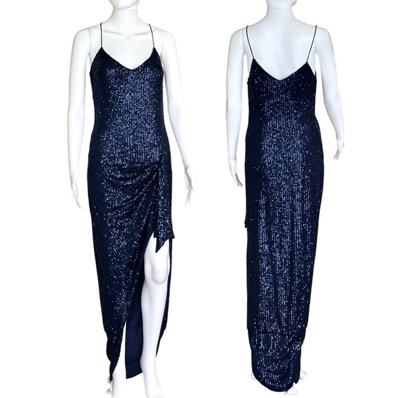 CAROLINE Constas Koren Sequined High Low Asymmetrical Knotted Evening Midi Dress - Picture 6 of 9